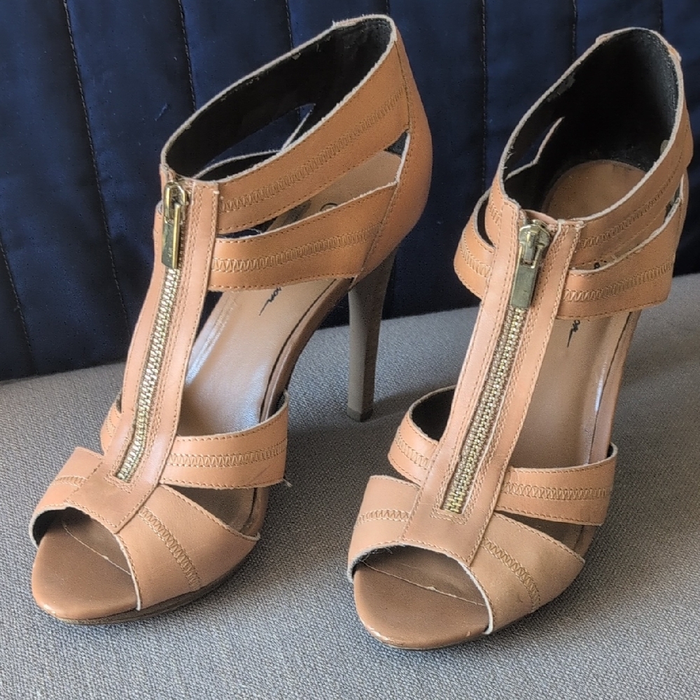 Tan Leather Women's Sandal Heels 9.5